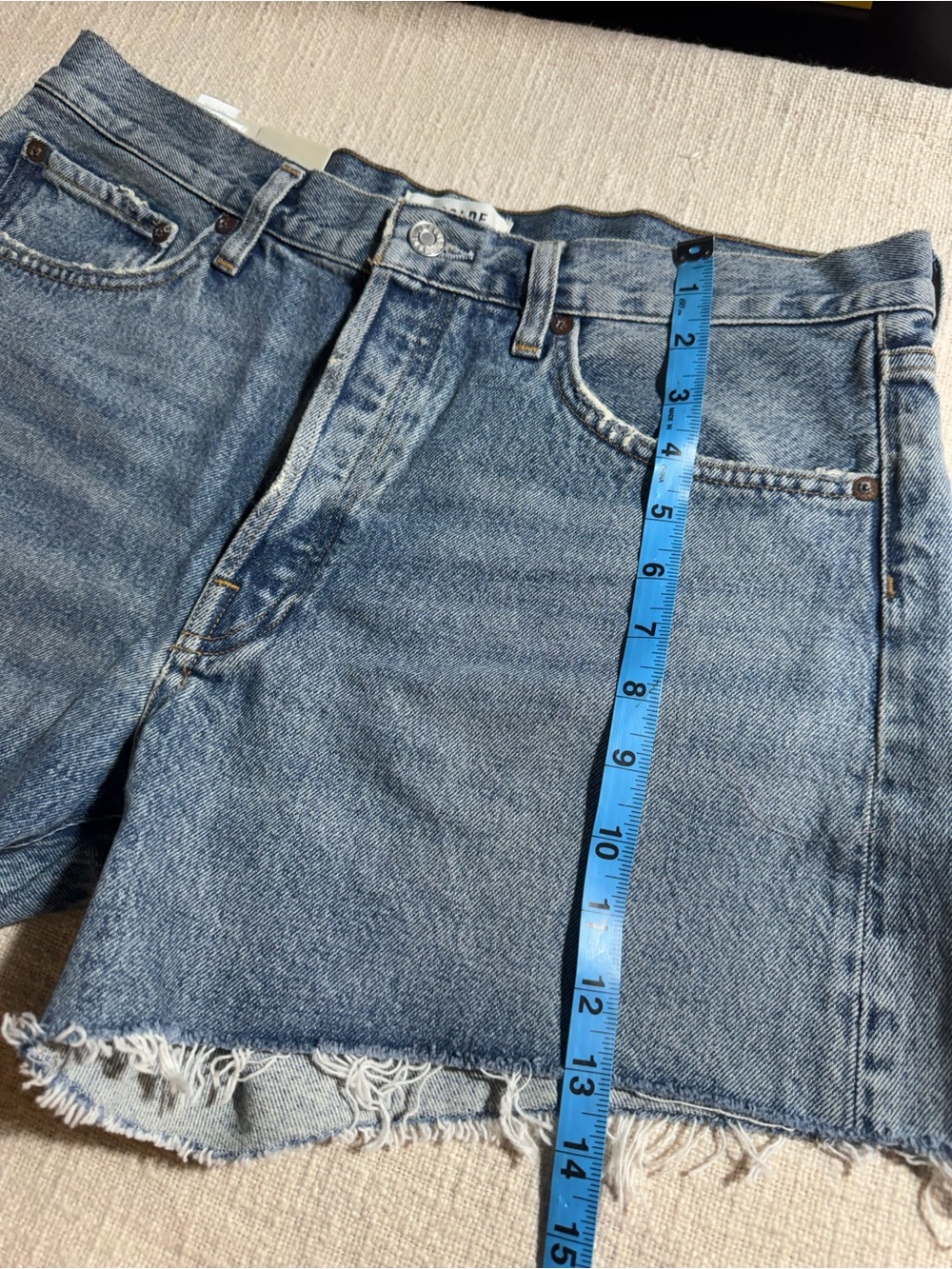 Agolde Light Blue High-Rise Frayed Hem Denim Shorts - Picture 10 of 10
